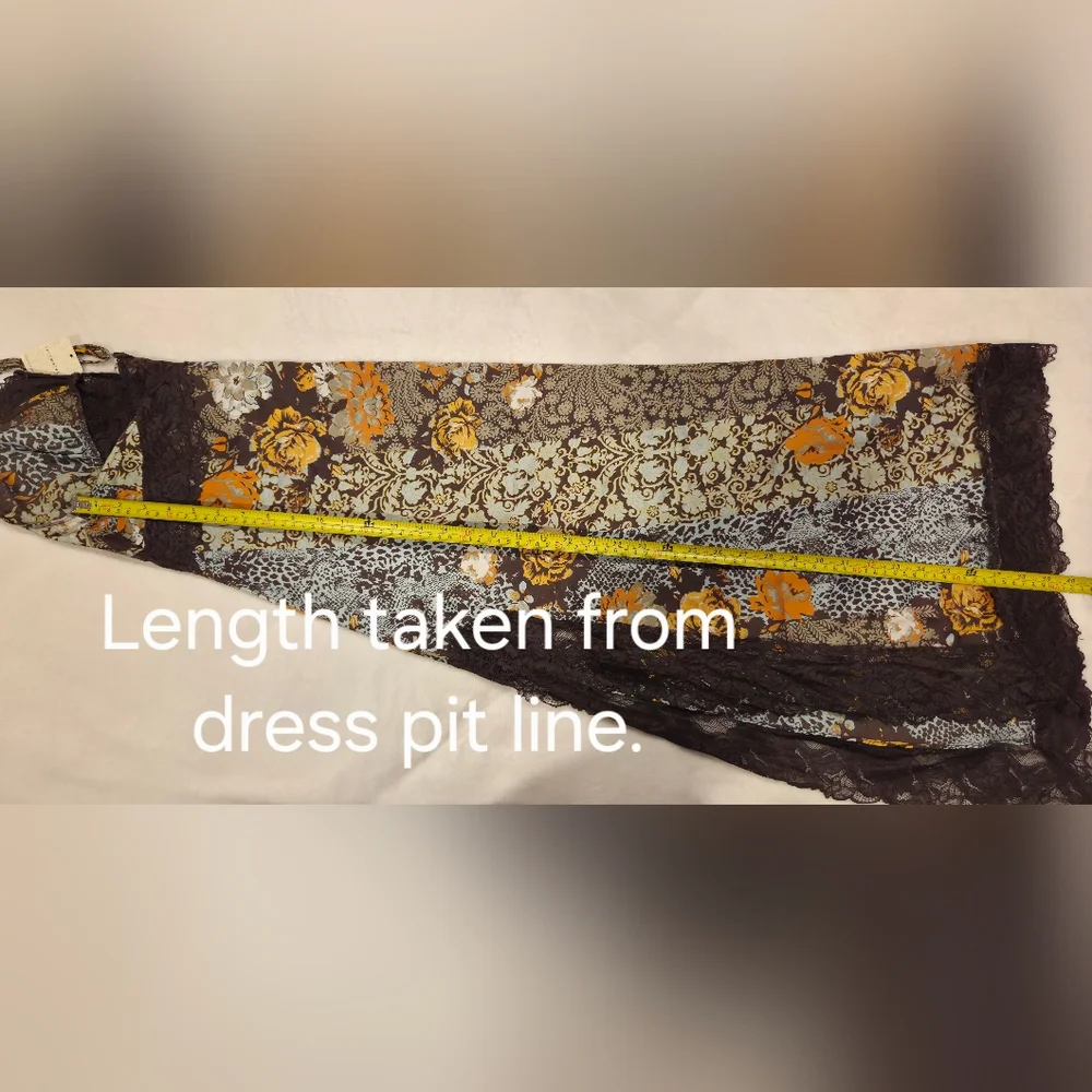 Free People Slip  Brown Dress with Floral Accents, Size M. - Picture 13 of 15